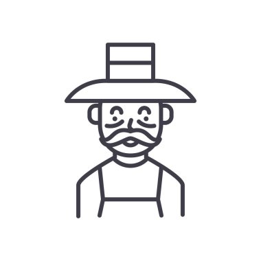 Yaşlı çiftçi siyah simge kavramı. Yaşlı çiftçi düz vektör simgesi, işaret, resim.