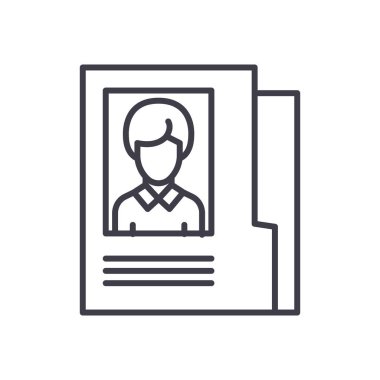 Çalışanın kişisel dosyası siyah simge kavramı. Çalışanın kişisel dosyası düz vektör simgesi, işaret, illüstrasyon.