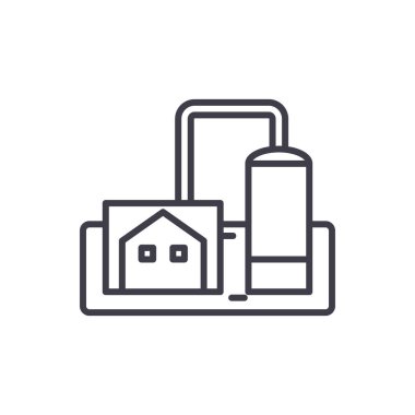 Kurumsal siyah simge kavramı üretim. Üretim kurumsal düz vektör web sitesi işaret, sembol, şekil.