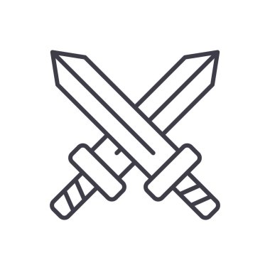 Askeri çatışma siyah simge kavramı. Askeri çatışma düz vektör simgesi, işaret, resim.