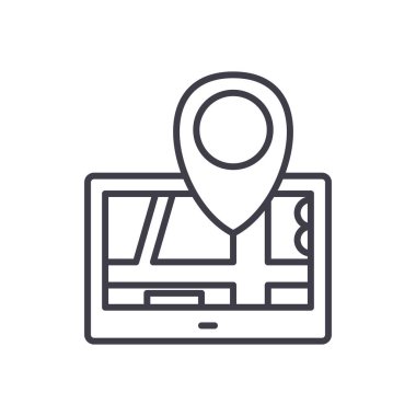 Navigasyon sistemi siyah simge kavramı. Gezinti sistem düz vektör simgesi, işaret, resim.