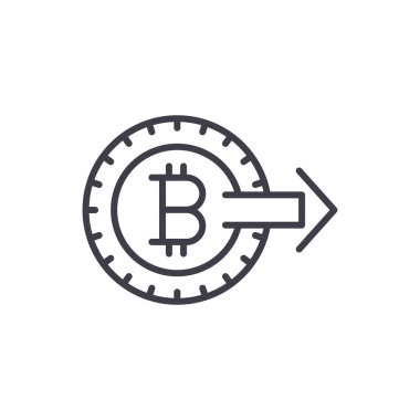 Bitcoin siyah simge kavramı teşviki. Promosyon bitcoin düz vektör simgesi, işaret, resim.