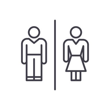 Umumi tuvalet siyah simge kavramı. Umumi tuvalet düz vektör simgesi, işaret, resim.