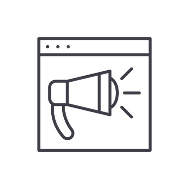 Web reklam siyah simge kavramı. Web reklam düz vektör simgesi, işaret, resim.