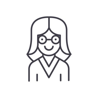 Kadın bilim adamı siyah simge kavramı. Kadın bilim adamı düz vektör simgesi, işaret, resim.