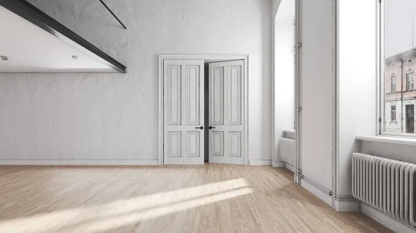 Σκανδιναβική κουζίνα άδειο διαμέρισμα εσωτερικό χωρίς έπιπλα — Φωτογραφία Αρχείου