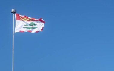 Prince Edward Island bayrağı yüksek mavi gökyüzünde uçan