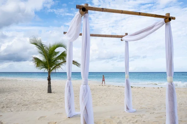 Простий Бамбук Альтанки Карибського Басейну Пляж Рано Ранку — стокове фото