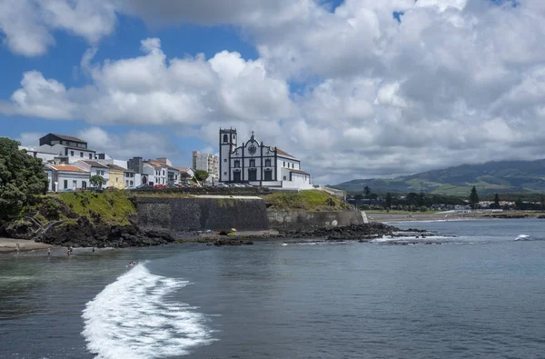 Sao Roque Strand Und Seine Kirche Auf Sao Miguel Insel — Stockfoto