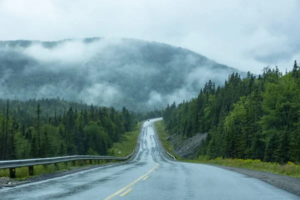 Highway Guidare Sotto Pioggia Vicino Parco Nazionale Gros Morne Terranova — Foto Stock