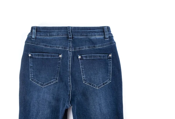 Calça Jeans Azul Fundo Isolado Branco — Fotografia de Stock