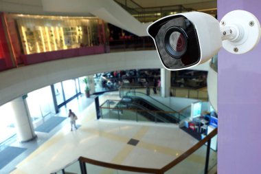 Closeup Cctv kamera güvenlik bulanık Alışveriş Merkezi Binası