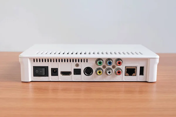Close up behind connection port, hdmi, av, s-video, ethernet, of android box Multimedia Player