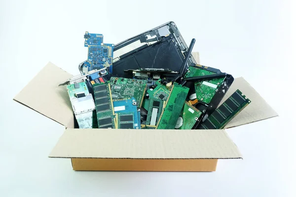 Paper Box Computer Hardware Part Electronic Waste Isolated White Background Royalty Free Stock Images