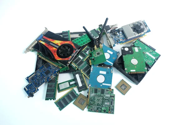 Pile Computer Hardware Part Electronic Waste Isolated White Background Royalty Free Stock Photos