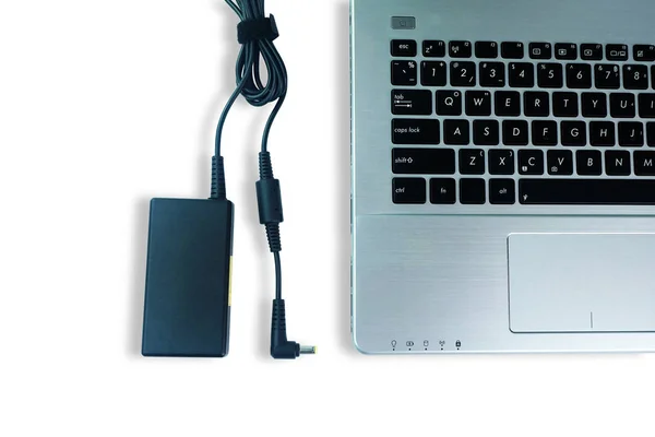 Adapter Power Cord Charger Laptop Computer White Floor Top View — Stock Photo, Image