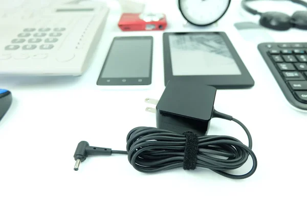 Close Adapter Acdc Power Charger Laptop Computer Blurred Used Modern — Stock Photo, Image
