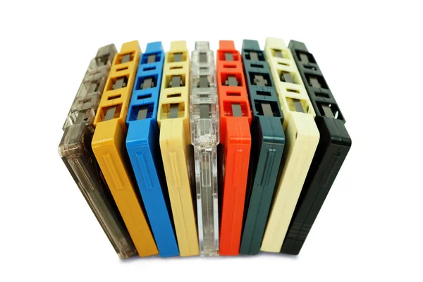 Row Colorful Old Audio Cassette Tape Isolated White Background Stock Picture