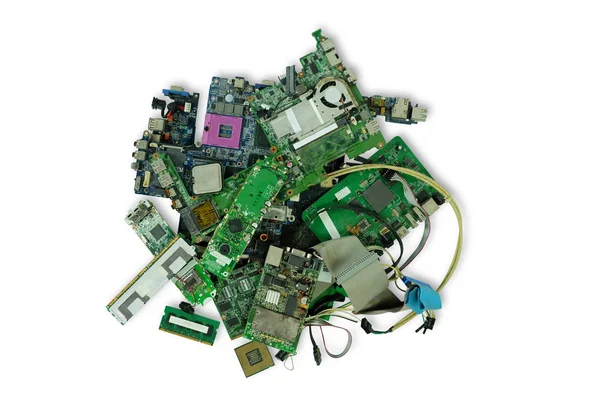 Elektronik Atık Yığını Anakart Bilgisayar Elektronik Ekipman Baskılı Devre Beyaz — Stok fotoğraf
