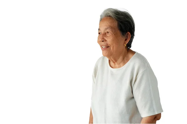 Portrét Starší Asijské Ženy Úsměvem Izolovaným Bílém Pozadí Šťastné Dobré — Stock fotografie
