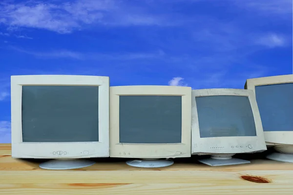 Row Old Monitor Computer Broken Used Electronic Waste Harmful Environment — Stock Photo, Image
