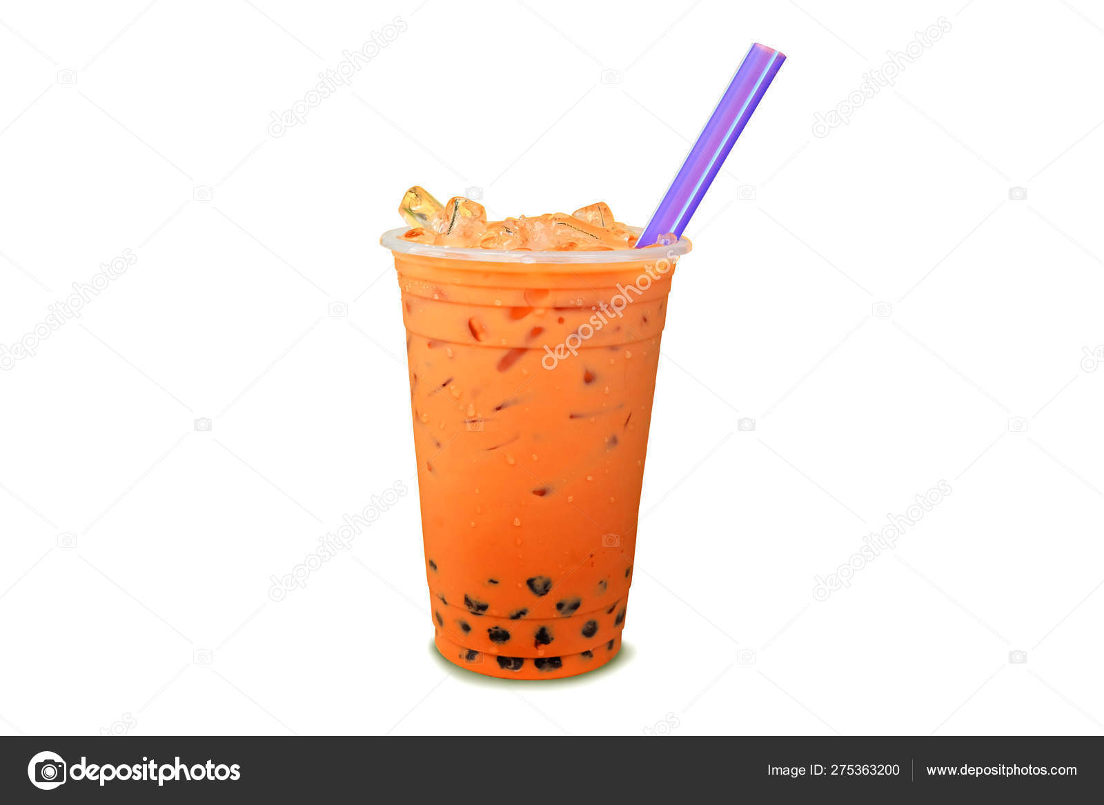 Isolated Front View of Thai Iced Lemon Tea in plastic cup with