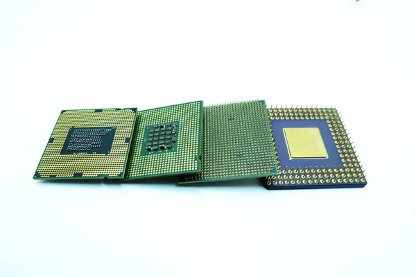 Veel Oude Computer Processor Microchips Geïsoleerd Witte Achtergrond Sorteer Oude — Stockfoto