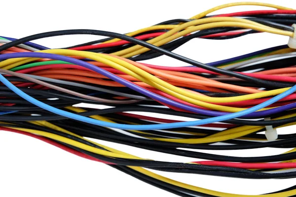 Close Many Colorful Electrical Wires Cables Cord Use Various Connections — Stock Photo, Image