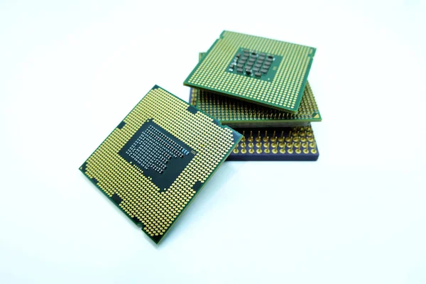 Molti Vecchi Microchip Del Processore Del Computer Isolati Sfondo Bianco — Foto Stock