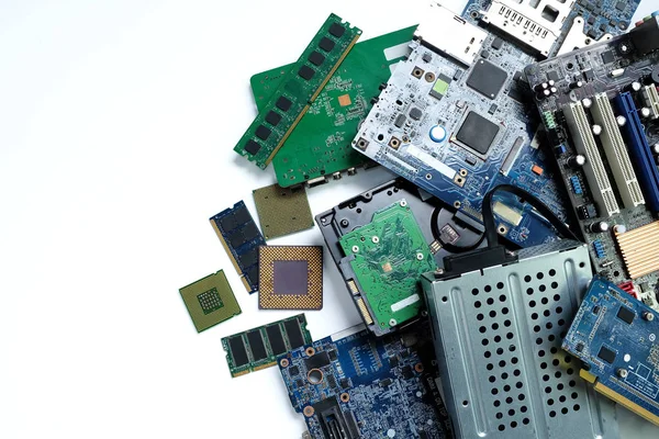 Elektronik Atık Yığını Anakart Bilgisayar Işlemci Mikroçipleri Elektronik Ekipman Baskılı — Stok fotoğraf