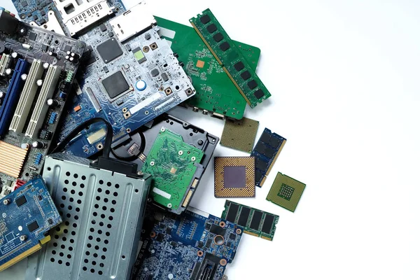 Pile of electronic waste, Motherboard computer and cpu microchip