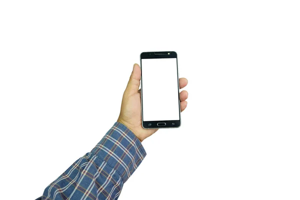 Hand Business Man Holding Smartphone Isolated White Background — Stock Photo, Image