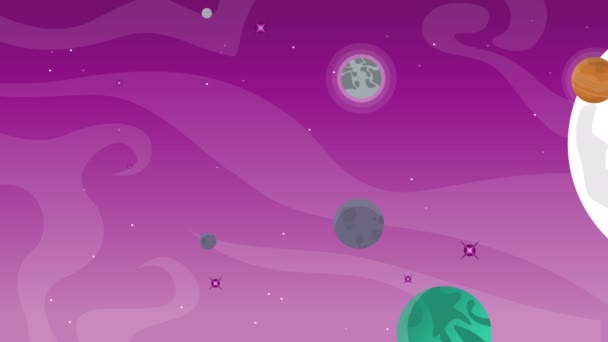 Planeta Com Objeto Desenho Animado Fundo Animação Espacial — Vídeo de Stock