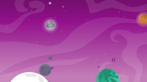 Planeta Com Objeto Desenho Animado Fundo Animação Espacial — Vídeo de Stock