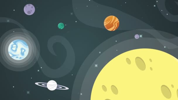 Hvězda v prostoru s planety raketa animace