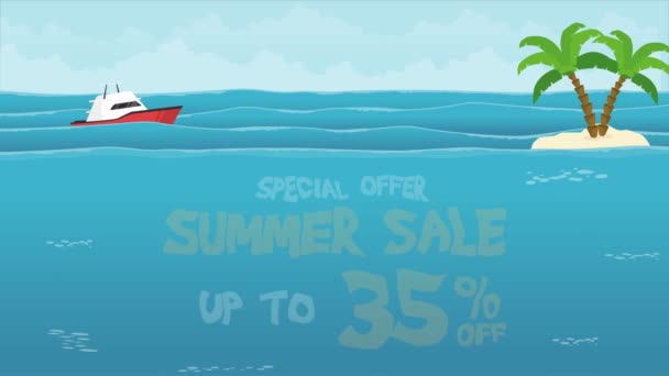 Big Summer Sale Ship Sea Animation — Stock Video