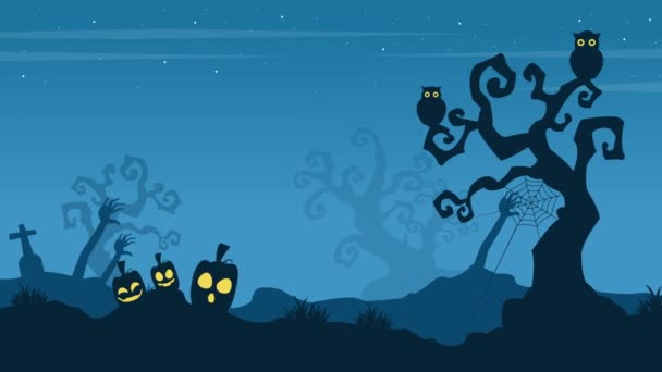 ハロウィーンの風景の背景のコレクションのアニメーション — ストック動画