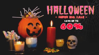 Mutlu Cadılar Bayramı oyun ya da şeker şeker Halloween süslemeleri ile