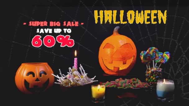 Felice Ornamento Halloween Con Caramelle Sfondo Nero — Video Stock