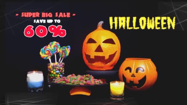 Joyeux Ornement Halloween Avec Des Bonbons Sur Fond Noir — Video