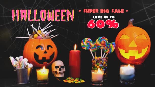 Lights Halloween Dynia Kolekcji Tła Candy — Wideo stockowe