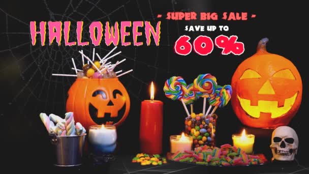 Happy Halloween Trick Eller Godis Godis Med Halloween Dekorationer — Stockvideo