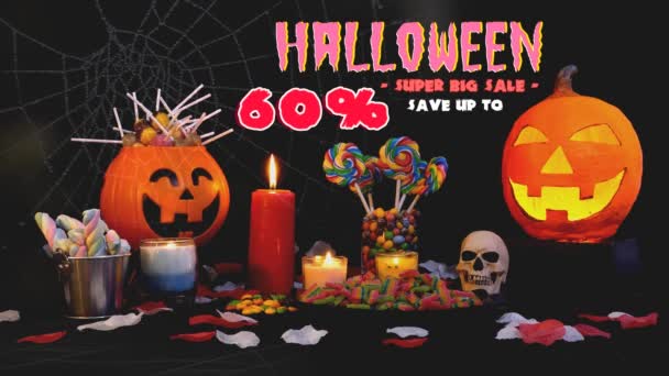 Happy Halloween Trick Eller Godis Godis Med Halloween Dekorationer Stockvideo