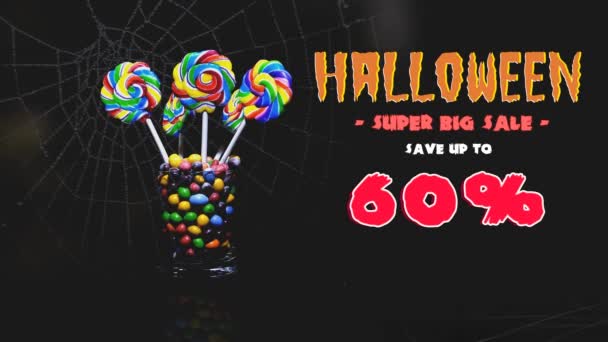 Halloween Citrouille Lumières Avec Des Bonbons Collection Fond — Video