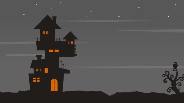 Halloween Landskap Silhuetten Animation Bakgrund Samling — Stockvideo