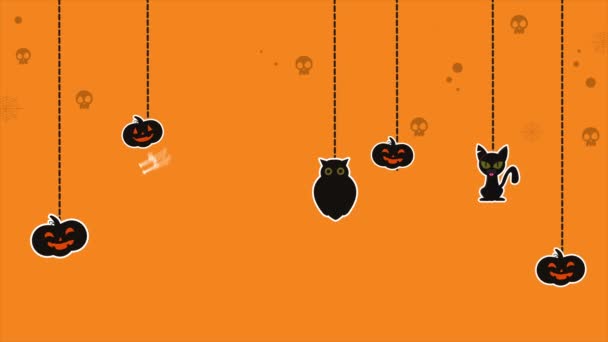 Halloween Sobre Fondo Naranja Linda Colección Animación — Vídeos de Stock