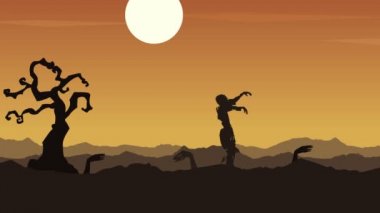Animasyon peyzaj zombi arka plan koleksiyonu ile Halloween