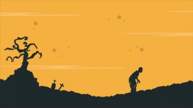 Peyzaj zombi animasyon arka plan ile Halloween topluluğu