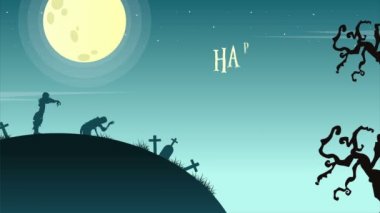 Cadılar Bayramı gün ay animasyon arka plan ile manzara