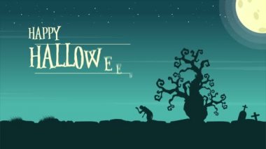 Ay manzara animasyon arka plan ile mutlu Cadılar Bayramı